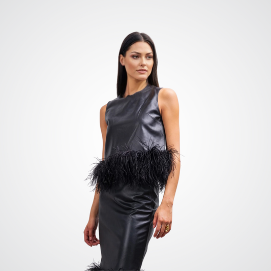 TOP & SKIRT LEATHER AND FEATHER